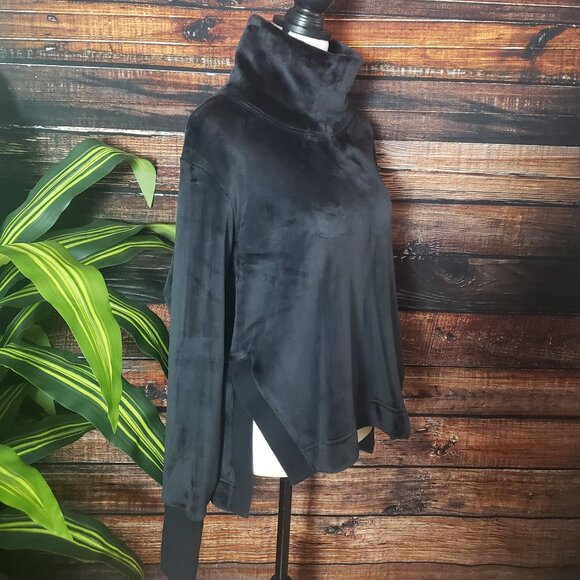 Athleta Double Cozy Karma Funnel Neck Velour Sweatshirt Sweater Black Medium - Picture 2 of 8